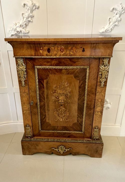 Outstanding Quality Antique Victorian Burr Walnut Floral Marquetry Inlaid Side Cabinet 