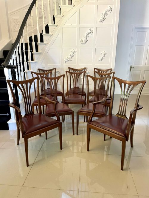 Set of 10 Antique Victorian Quality Mahogany Inlaid Dining Chairs