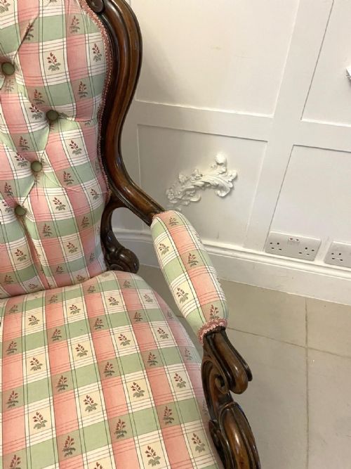 ANTIQUE VICTORIAN QUALITY CARVED WALNUT ARMCHAIR - ADDITIONAL PHOTO 8