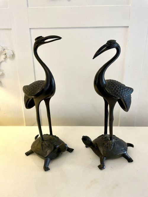 Quality Pair of Antique Victorian Bronze Storks/cranes