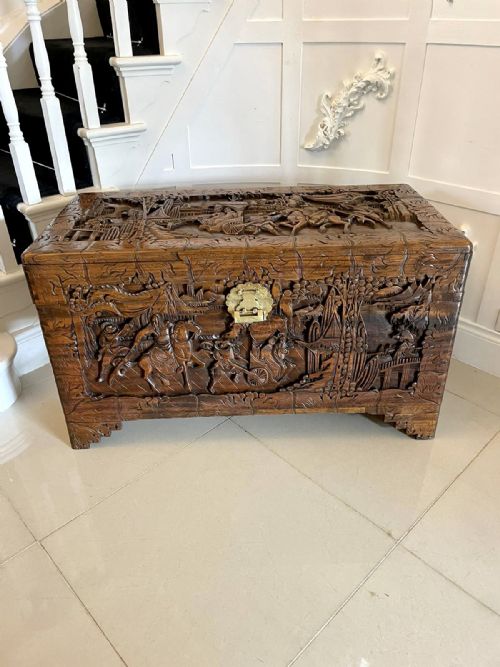 Outstanding Quality Antique Chinese Carved Camphor Wood Freestanding Chest
