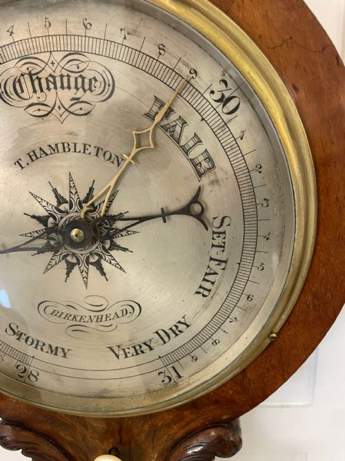 QUALITY ANTIQUE VICTORIAN BURR WALNUT CARVED BANJO BAROMETER - ADDITIONAL PHOTO 3