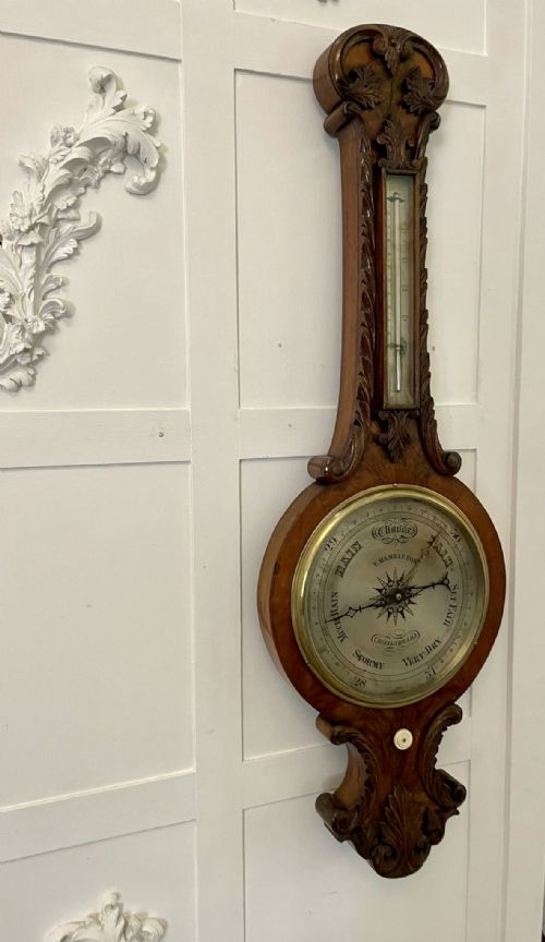 QUALITY ANTIQUE VICTORIAN BURR WALNUT CARVED BANJO BAROMETER - ADDITIONAL PHOTO 4