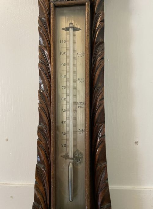 QUALITY ANTIQUE VICTORIAN BURR WALNUT CARVED BANJO BAROMETER - ADDITIONAL PHOTO 6