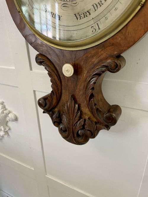QUALITY ANTIQUE VICTORIAN BURR WALNUT CARVED BANJO BAROMETER - ADDITIONAL PHOTO 7