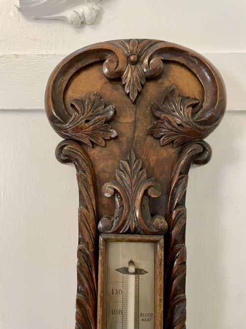 QUALITY ANTIQUE VICTORIAN BURR WALNUT CARVED BANJO BAROMETER - ADDITIONAL PHOTO 9