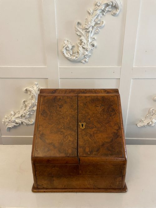 Antique Victorian Burr Walnut Stationery Box