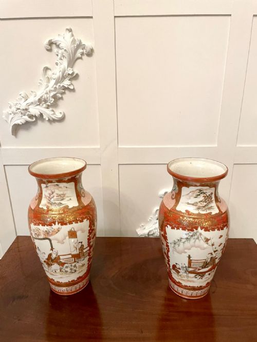 Pair of Antique Victorian Quality Japanese Kutani Porcelain Vases