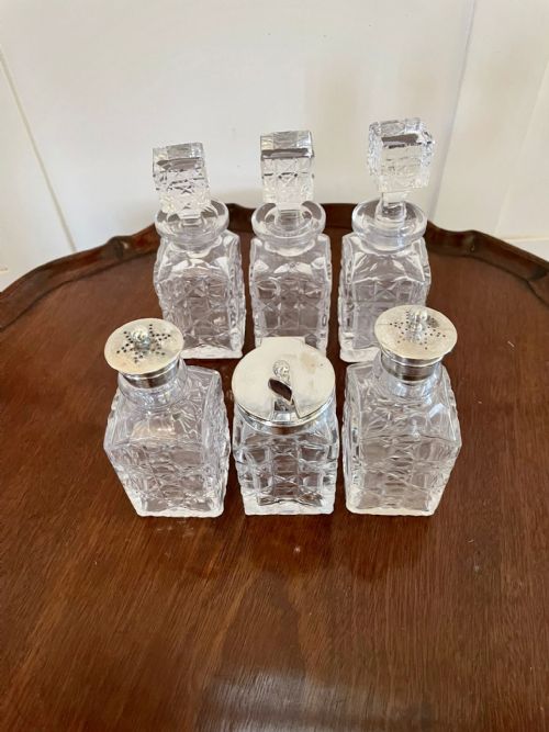 QUALITY ANTIQUE SILVER PLATED SIX BOTTLE CRUET SET - ADDITIONAL PHOTO 1