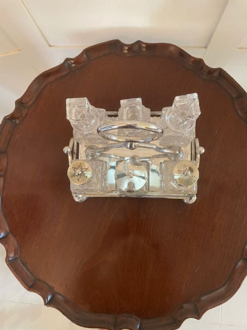 QUALITY ANTIQUE SILVER PLATED SIX BOTTLE CRUET SET - ADDITIONAL PHOTO 8