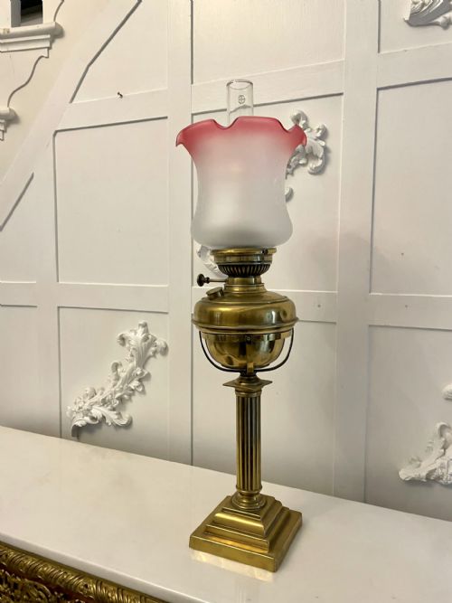 ANTIQUE VICTORIAN REEDED COLUMN BRASS OIL LAMP - ADDITIONAL PHOTO 4