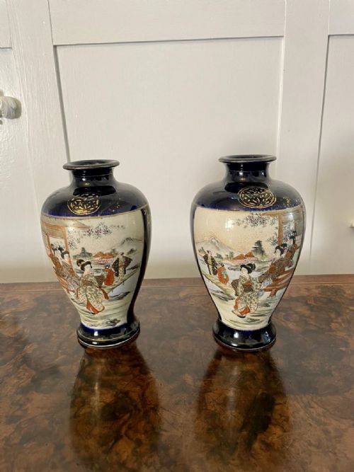 Quality Antique Pair of Satsuma Vases
