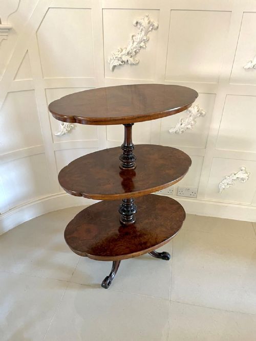 Unusual Antique Victorian Quality Burr Walnut Dumb Waiter