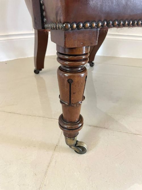 UNUSUAL ANTIQUE QUALITY WILLIAM IV LEATHER AND MAHOGANY LIBRARY CHAIR - ADDITIONAL PHOTO 2