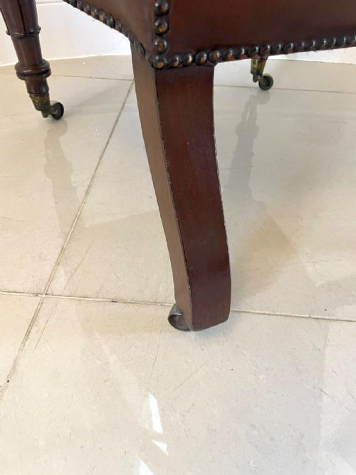 UNUSUAL ANTIQUE QUALITY WILLIAM IV LEATHER AND MAHOGANY LIBRARY CHAIR - ADDITIONAL PHOTO 6