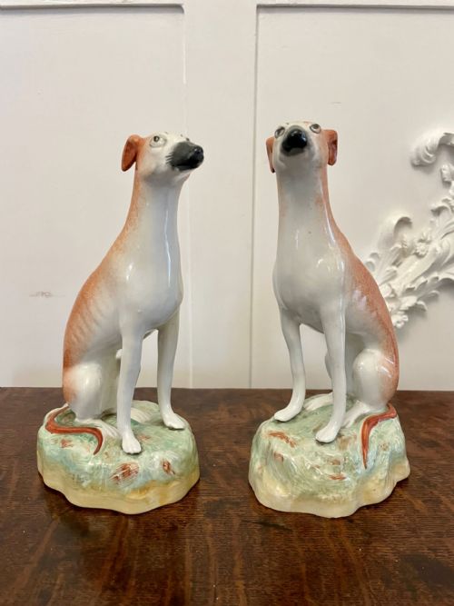 Pair of Antique Victorian Quality Staffordshire Greyhound Dogs