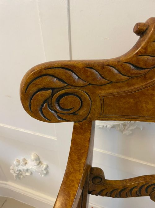 UNUSUAL SET OF 8 QUALITY ANTIQUE DECORATED FAUX BIRDS EYE MAPLE DINING CHAIRS - ADDITIONAL PHOTO 2