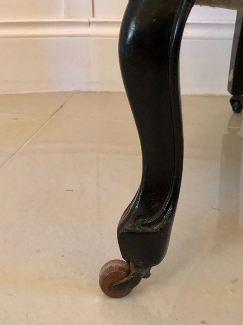 PAIR OF VICTORIAN CARVED BLACK LACQUERED LIBRARY CHAIRS - ADDITIONAL PHOTO 2