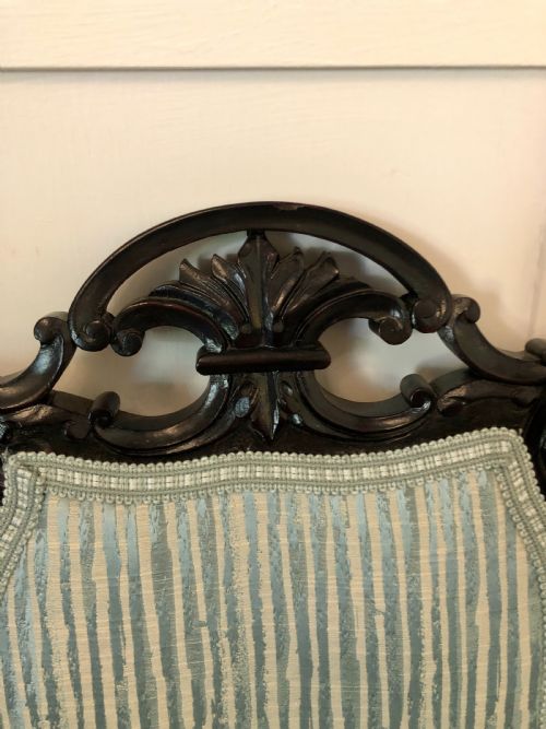 PAIR OF VICTORIAN CARVED BLACK LACQUERED LIBRARY CHAIRS - ADDITIONAL PHOTO 8
