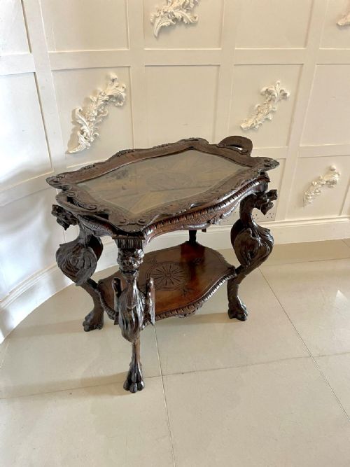 Unusual Antique Carved Oak Italian Centre/lamp Table