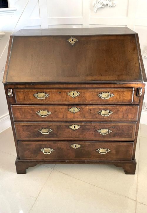 Antique George I Quality Figured Walnut Herringbone Inlaid Bureau