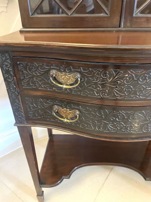 ANTIQUE VICTORIAN QUALITY CARVED MAHOGANY DISPLAY CABINET - ADDITIONAL PHOTO 9