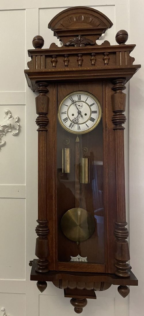 Antique Victorian Quality Carved Oak Vienna Wall Clock 