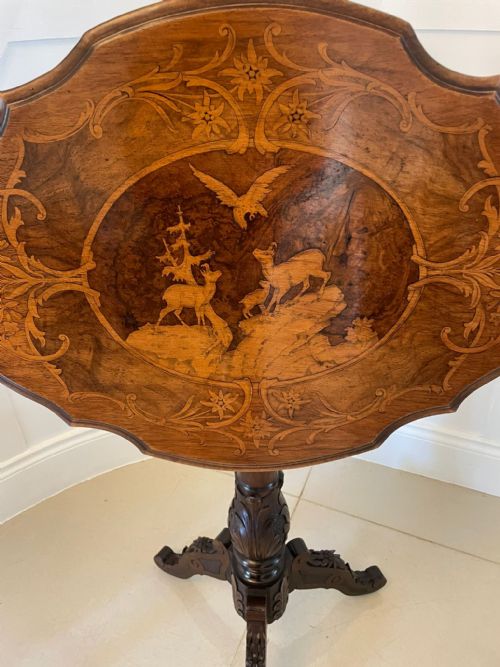 UNUSUAL ANTIQUE VICTORIAN QUALITY MARQUETRY INLAID WALNUT SWISS BLACK FOREST TABLE - ADDITIONAL PHOTO 1