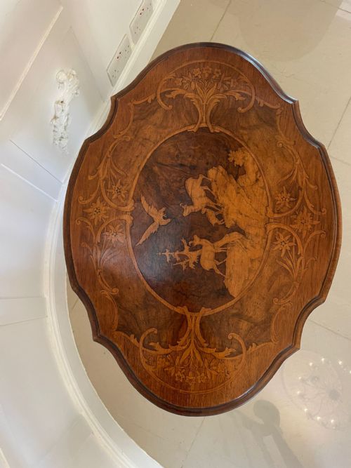 UNUSUAL ANTIQUE VICTORIAN QUALITY MARQUETRY INLAID WALNUT SWISS BLACK FOREST TABLE - ADDITIONAL PHOTO 2