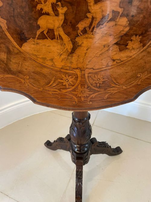 UNUSUAL ANTIQUE VICTORIAN QUALITY MARQUETRY INLAID WALNUT SWISS BLACK FOREST TABLE - ADDITIONAL PHOTO 4