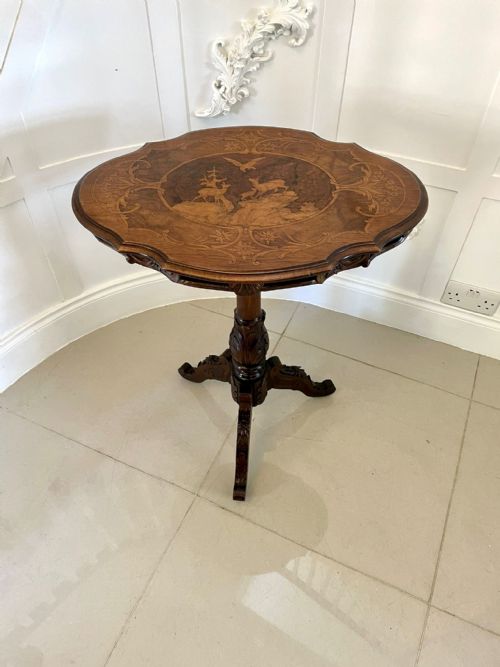 UNUSUAL ANTIQUE VICTORIAN QUALITY MARQUETRY INLAID WALNUT SWISS BLACK FOREST TABLE - ADDITIONAL PHOTO 11