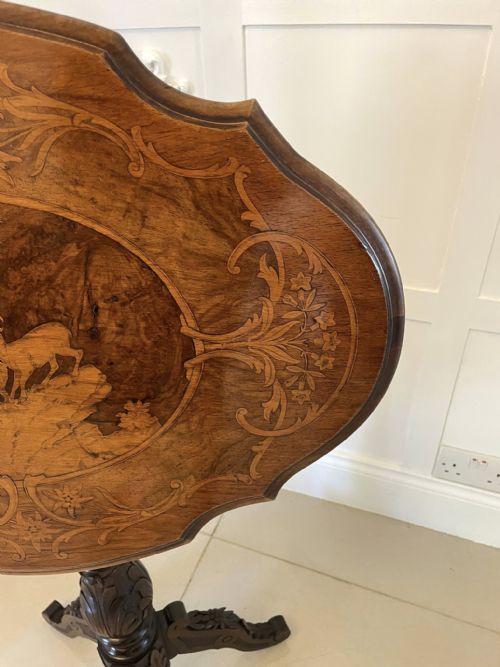 UNUSUAL ANTIQUE VICTORIAN QUALITY MARQUETRY INLAID WALNUT SWISS BLACK FOREST TABLE - ADDITIONAL PHOTO 15