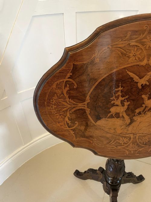 UNUSUAL ANTIQUE VICTORIAN QUALITY MARQUETRY INLAID WALNUT SWISS BLACK FOREST TABLE - ADDITIONAL PHOTO 17