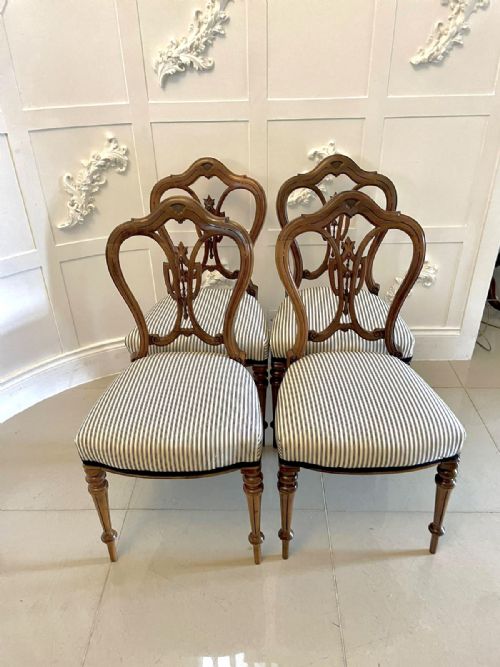 Set of 4 Antique Victorian Quality Walnut Dining Chairs