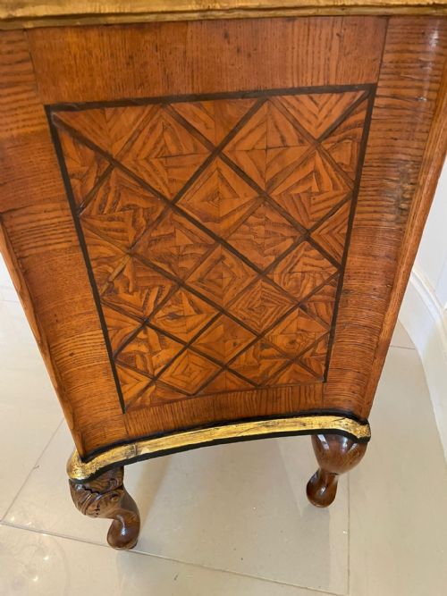 ANTIQUE 18TH CENTURY QUALITY PARQUETRY INLAID SERPENTINE SHAPED MARBLE TOP COMMODE CHEST - ADDITIONAL PHOTO 2