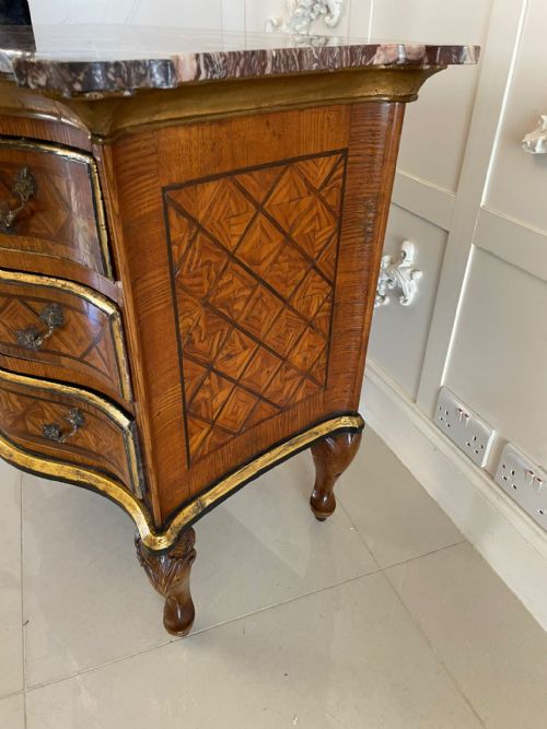ANTIQUE 18TH CENTURY QUALITY PARQUETRY INLAID SERPENTINE SHAPED MARBLE TOP COMMODE CHEST - ADDITIONAL PHOTO 6
