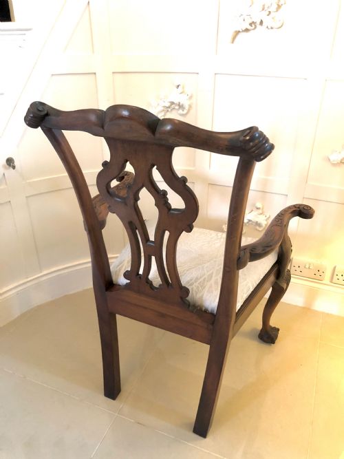 ANTIQUE CARVED MAHOGANY DESK CHAIR - ADDITIONAL PHOTO 2