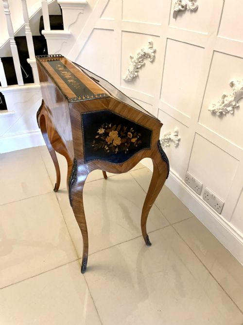 ANTIQUE VICTORIAN QUALITY SATINWOOD FREESTANDING MARQUETRY INLAID FRENCH BUREAU - ADDITIONAL PHOTO 2