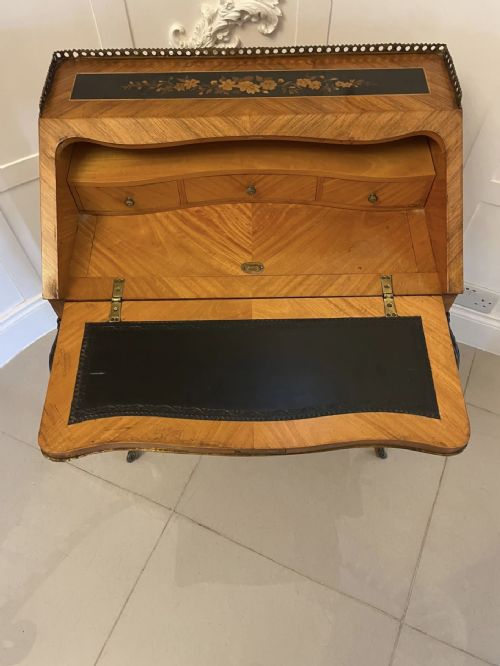 ANTIQUE VICTORIAN QUALITY SATINWOOD FREESTANDING MARQUETRY INLAID FRENCH BUREAU - ADDITIONAL PHOTO 4
