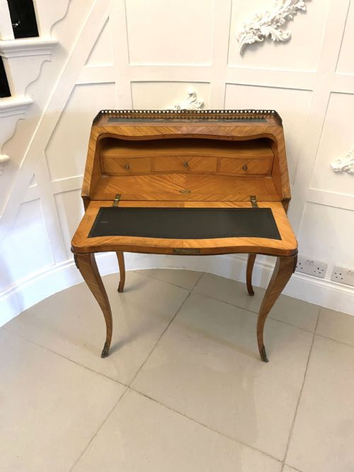 ANTIQUE VICTORIAN QUALITY SATINWOOD FREESTANDING MARQUETRY INLAID FRENCH BUREAU - ADDITIONAL PHOTO 5