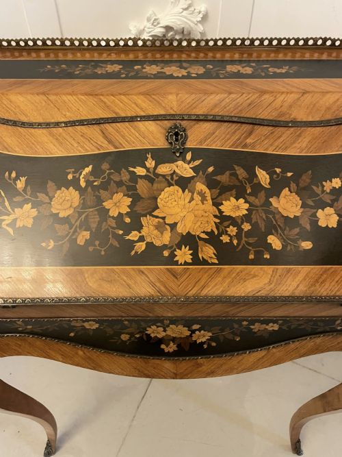 ANTIQUE VICTORIAN QUALITY SATINWOOD FREESTANDING MARQUETRY INLAID FRENCH BUREAU - ADDITIONAL PHOTO 10