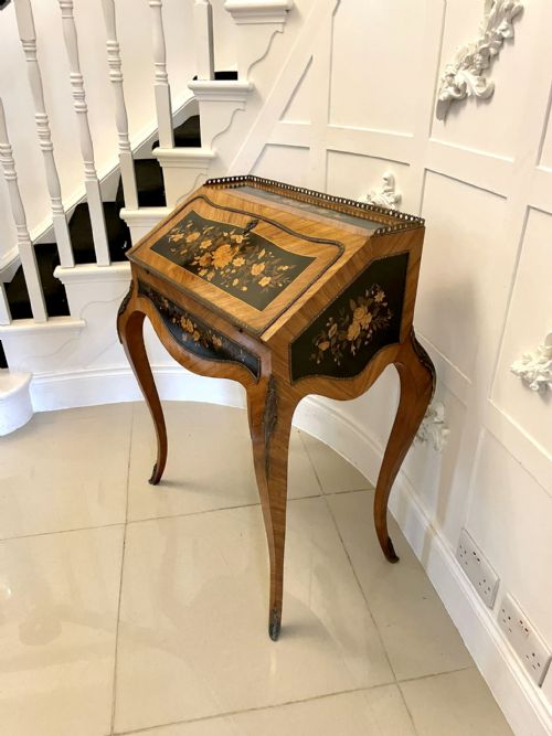 ANTIQUE VICTORIAN QUALITY SATINWOOD FREESTANDING MARQUETRY INLAID FRENCH BUREAU - ADDITIONAL PHOTO 13