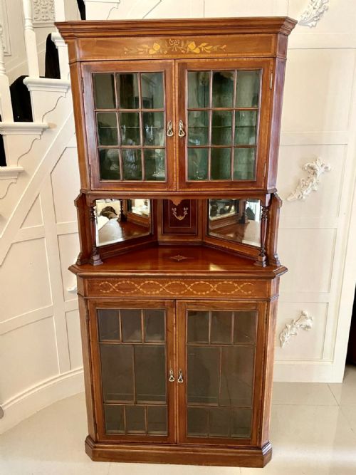 Antique Edwardian Quality Mahogany Inlaid Corner Display Cabinet