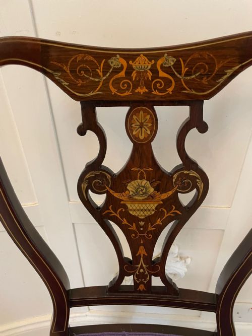 FINE QUALITY ANTIQUE VICTORIAN SET OF FOUR MARQUETRY INLAID CHAIRS - ADDITIONAL PHOTO 6
