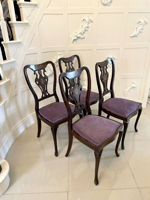 FINE QUALITY ANTIQUE VICTORIAN SET OF FOUR MARQUETRY INLAID CHAIRS - ADDITIONAL PHOTO 9