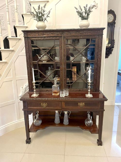 ANTIQUE VICTORIAN QUALITY CARVED MAHOGANY DISPLAY CABINET BY JAMES WINTER SONS LONDON - ADDITIONAL PHOTO 1