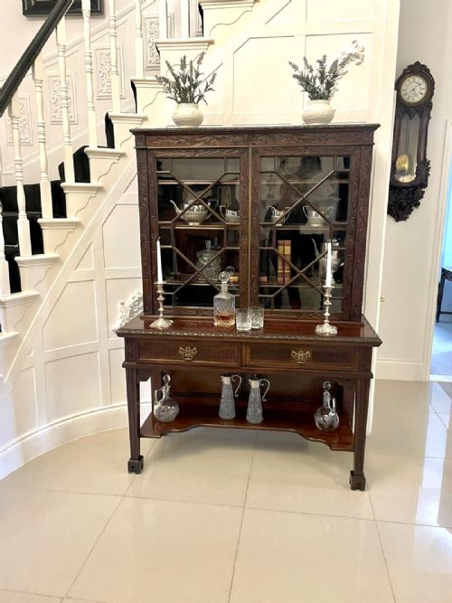 ANTIQUE VICTORIAN QUALITY CARVED MAHOGANY DISPLAY CABINET BY JAMES WINTER SONS LONDON - ADDITIONAL PHOTO 2