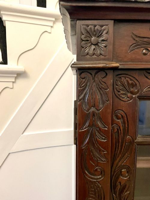 ANTIQUE VICTORIAN QUALITY CARVED MAHOGANY DISPLAY CABINET BY JAMES WINTER SONS LONDON - ADDITIONAL PHOTO 12
