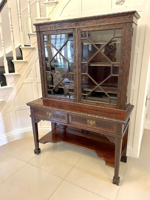 ANTIQUE VICTORIAN QUALITY CARVED MAHOGANY DISPLAY CABINET BY JAMES WINTER SONS LONDON - ADDITIONAL PHOTO 17