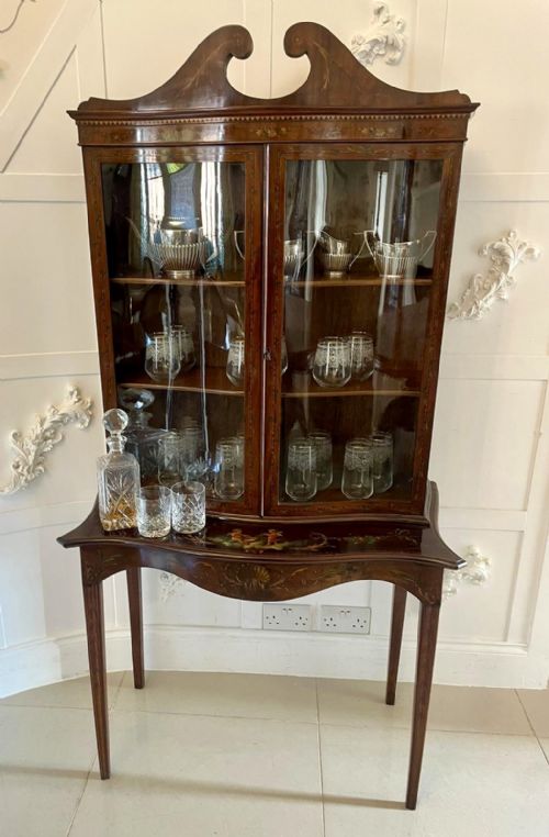 ANTIQUE VICTORIAN QUALITY MAHOGANY DISPLAY CABINET WITH ORIGINAL PAINTED DECORATION - ADDITIONAL PHOTO 1